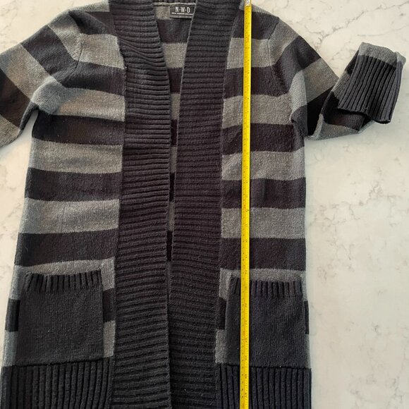 Long Black Gray Striped Cardigan - NWD Size S - Picture 6 of 10